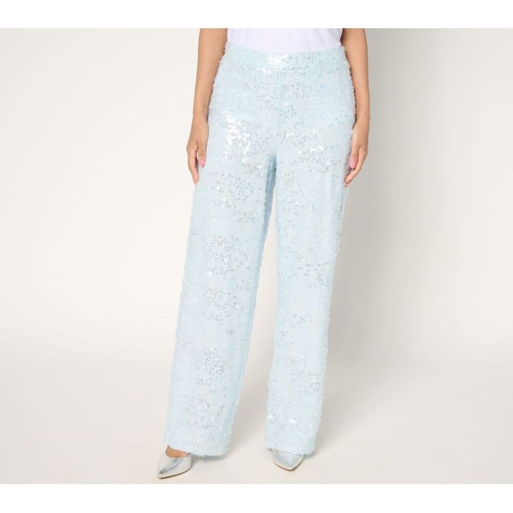Dennis Basso Women's Plus Sz Pants 20 Wide Leg Sequin Blue A681199